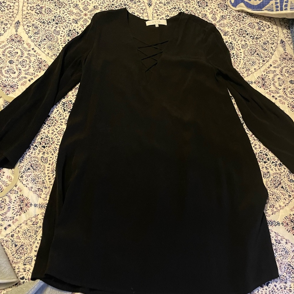 ASTR Black Dress with lace up front size small long sleeves